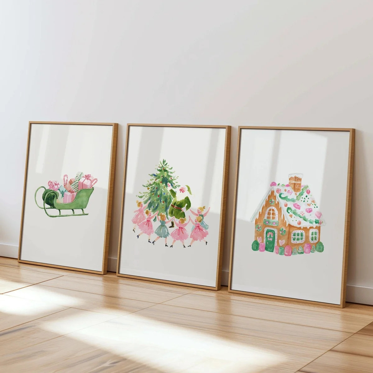3pcs/set Whimsical Christmas Canvas Print Poster Gingerbread House Minimalist Neutral Art Prints Bedroom Holiday Home Decor