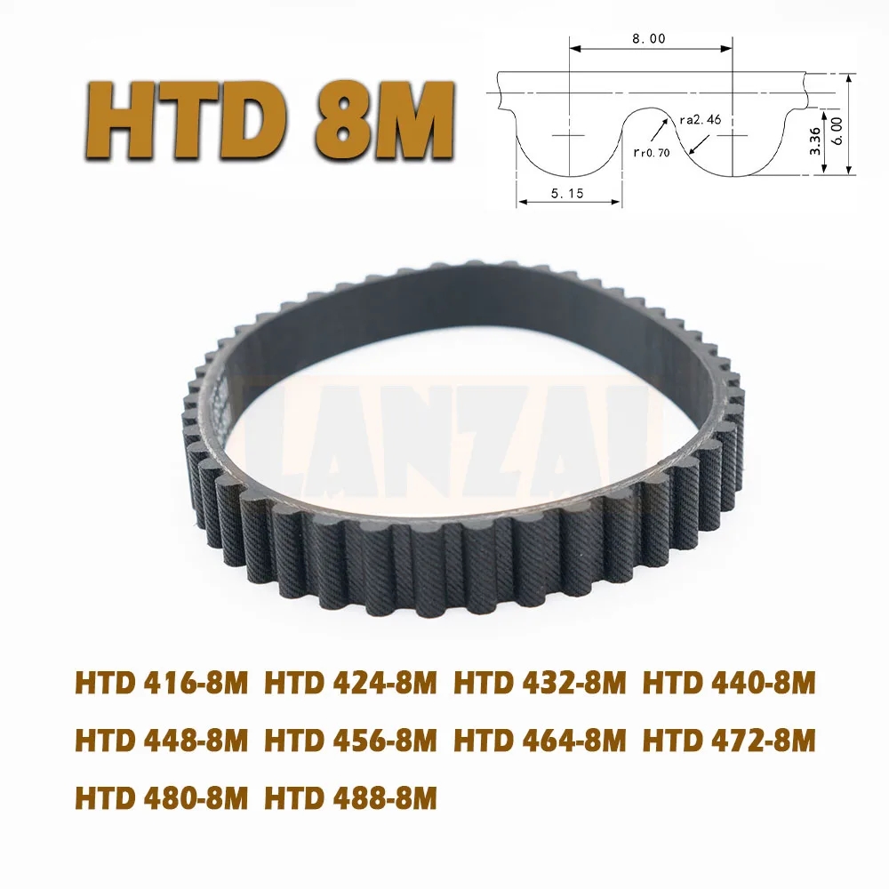 HTD8M sabuk Timing Loop tertutup, panjang 416 ~ 488mm lebar 15 ~ 40mm Rubber Drive 416 424 432 440 448 456 464mm 8M CNC