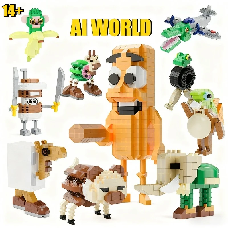 

13 Types Creative Shan Hai Jing Animal World Building Blocks Sahur Shark Tralalelo Tralala Building Blocks Desk Ornament Toys