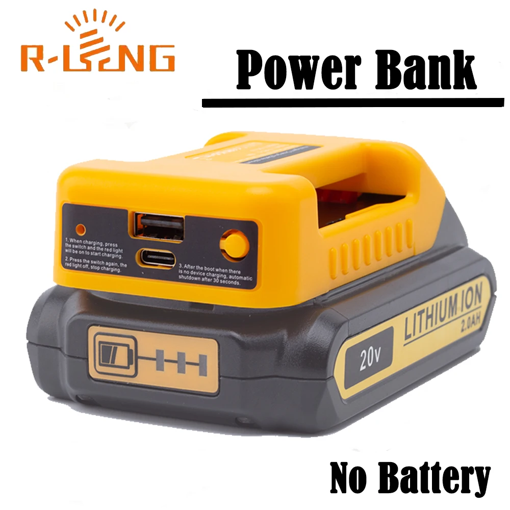

Зарядное устройство Power Bank для литиевой батареи DeWalt 18 В с USB Type-C для ноутбука, мобильного телефона, быстрая зарядка (БЕЗ батареи)
