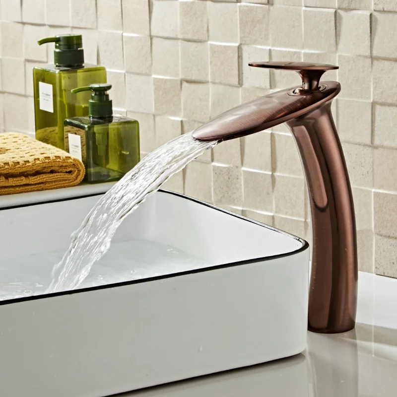 

Antique Bathroom Faucet Brass Basin Faucet Hot & Cold Rose Gold Sink Faucet Brass Lavotory Faucet Black Waterfall Faucet