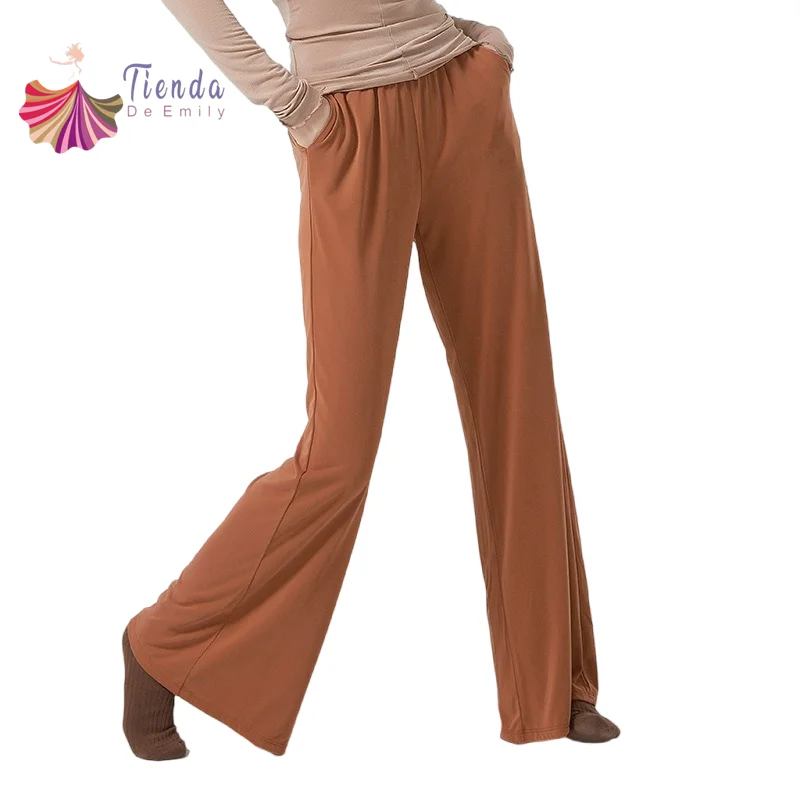 New Classic Dance Pant Wide Leg Straight With Pocket  Soft Modal Body Shape Training  Yoga Trousers Dancer Basic Wear High Waist