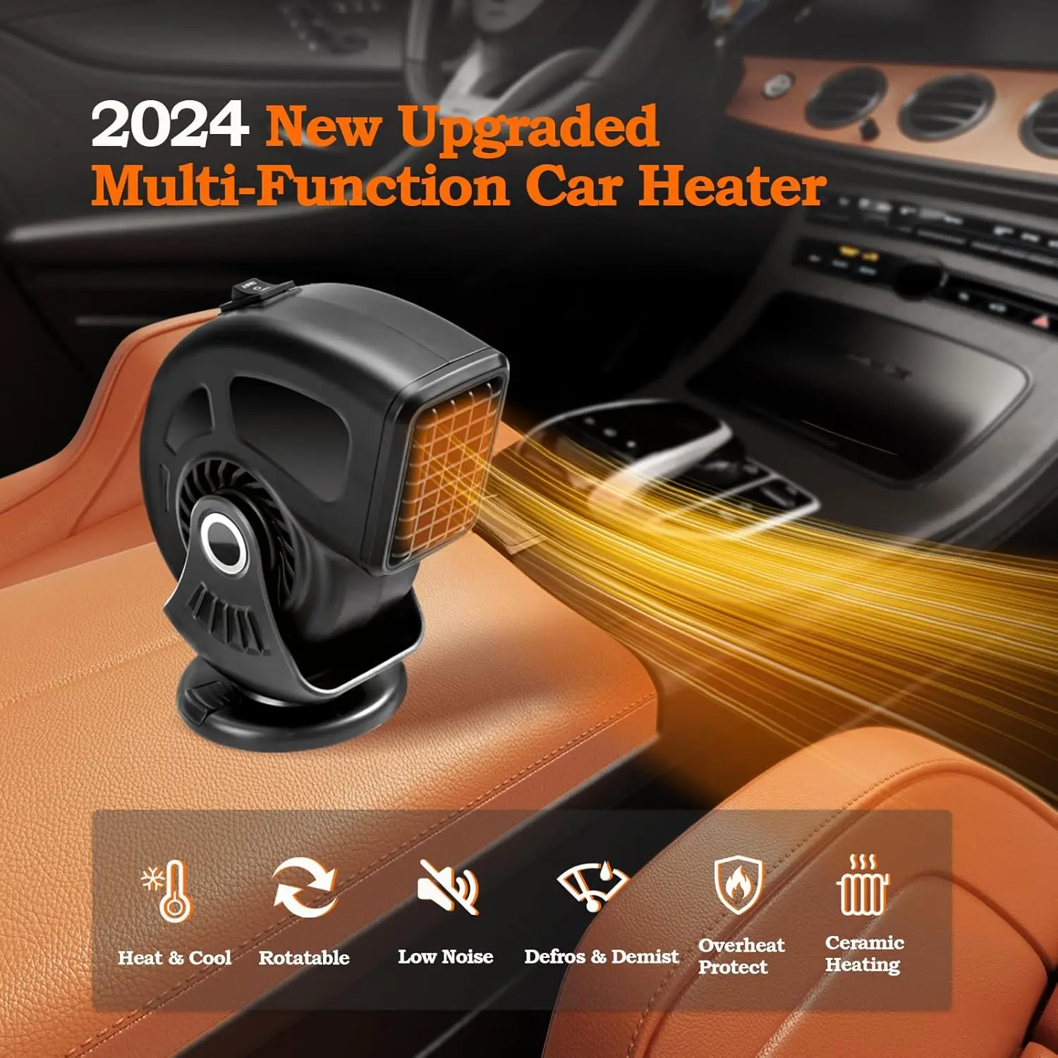 سخان سيارة 12 فولت 2 في 1 تسخين وتبريد سريع، مزيل صقيع محمول للوحة القيادة على الزجاج الأمامي (أسود)