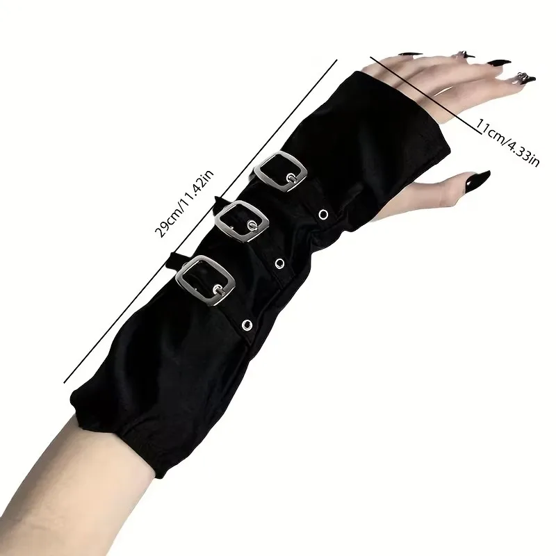 Hebilla de metal punk oscuro de moda europea y americana con guantes de dedo expuesto, mangas con botones de fiesta, accesorios para disfraces de Halloween