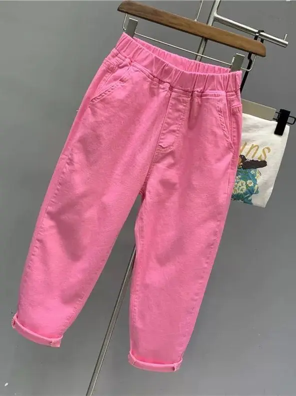 Pantalones vaqueros Harlan elásticos de algodón con cintura elástica Extra grande, pantalones vaqueros informales de cintura alta, pantalones vaqueros ajustados de nueve puntos para verano