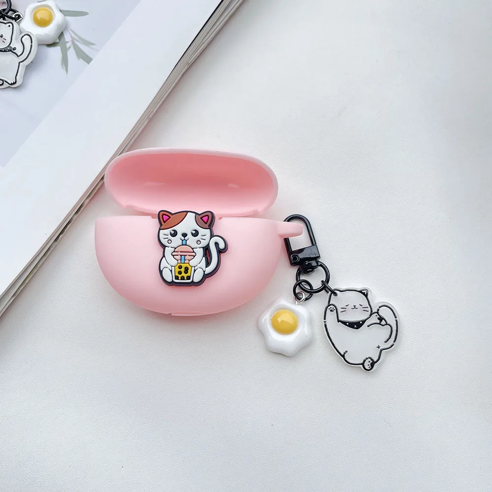 لطيف الباندا لهواوي FreeBuds pro4 / FreeBuds Pro 3 / freebudsPro2 PRO2 + حافظة الكرتون سيليكون حقيبة سماعة الاذن مع سلسلة المفاتيح