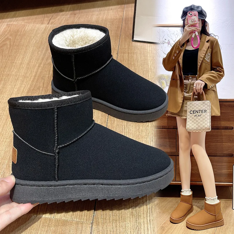 

2025 Winter New Thickened Warm Fleece-Lined Snow Boots for Women Slip-On Short Boots Fashionable Casual Student Cotton Shoes