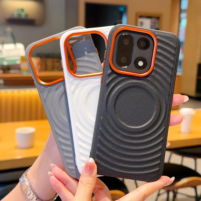 

Чехол для OnePlus 15, чехол из искусственной кожи с магнитным волнистым узором и металлическим объективом камеры для OnePlus 15