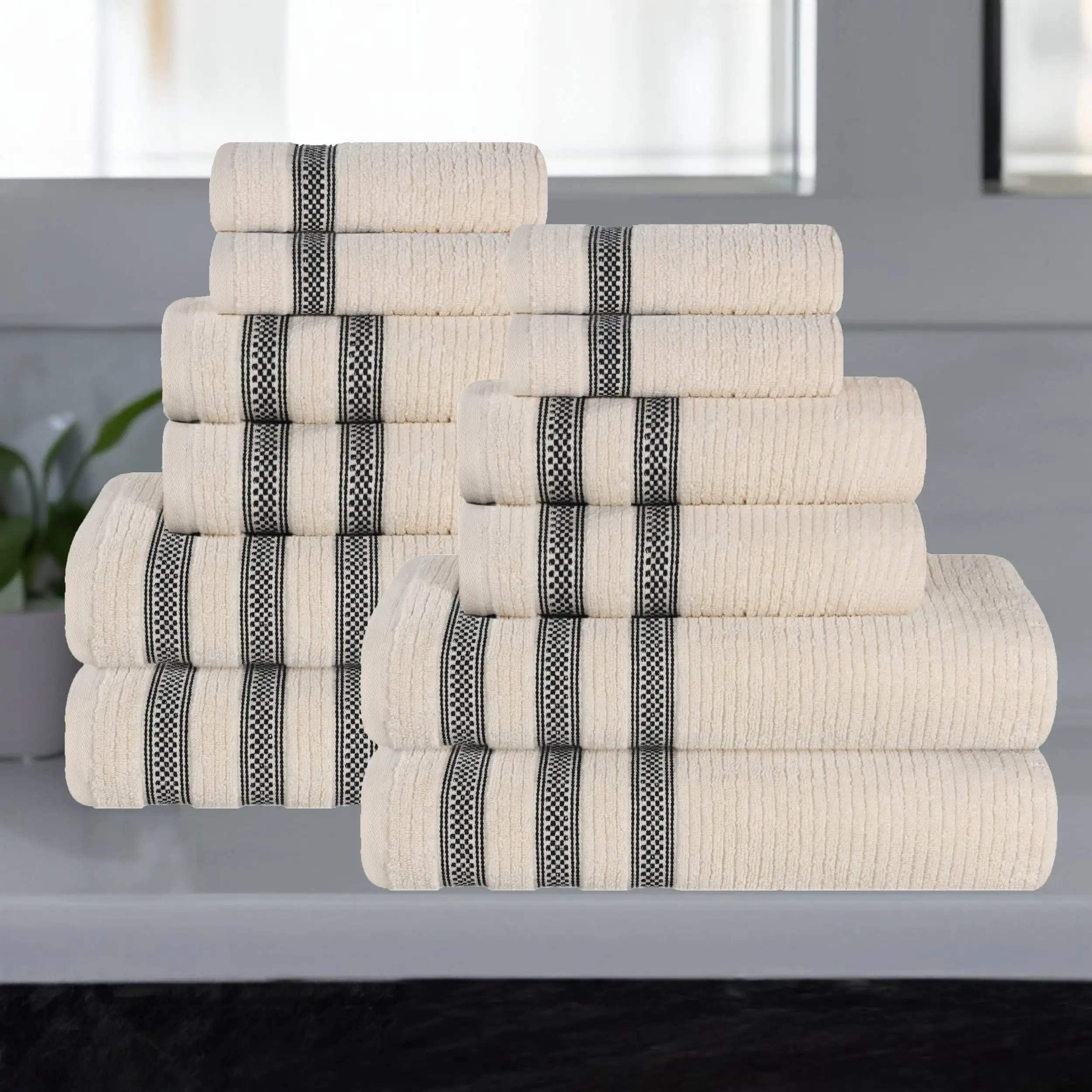 

Zero Twist Cotton Ribbed Geometric 12-Piece Towel Set, Ivory
