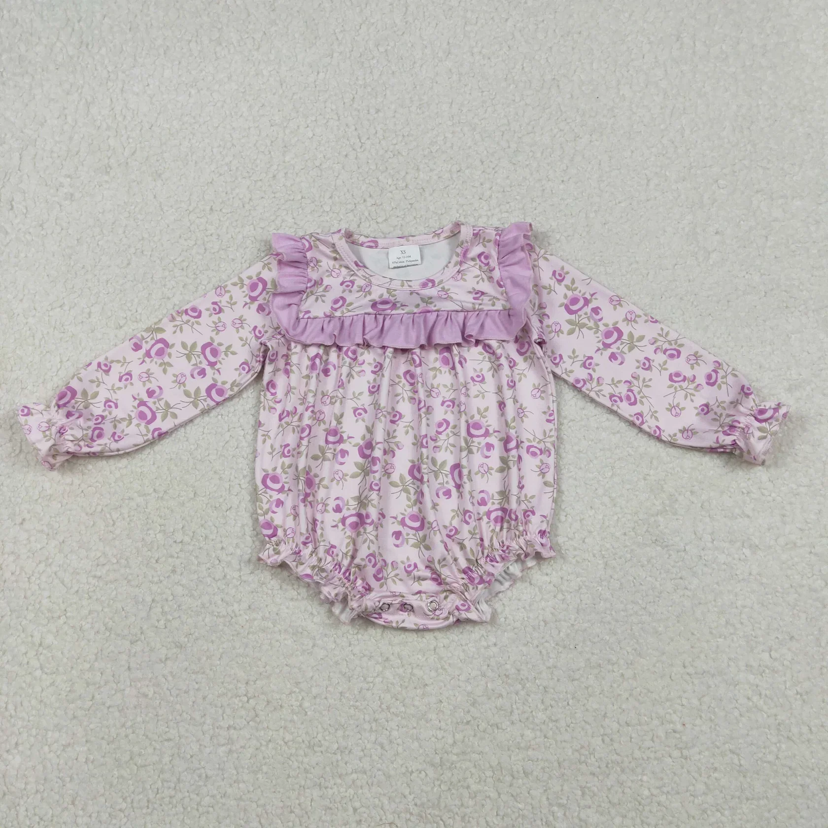 

Wholesale Toddler Newborn Coverall Flower Bodysuit Baby Girl Kids Clothes Infant Children Long Sleeves Purple Ruffle Romper