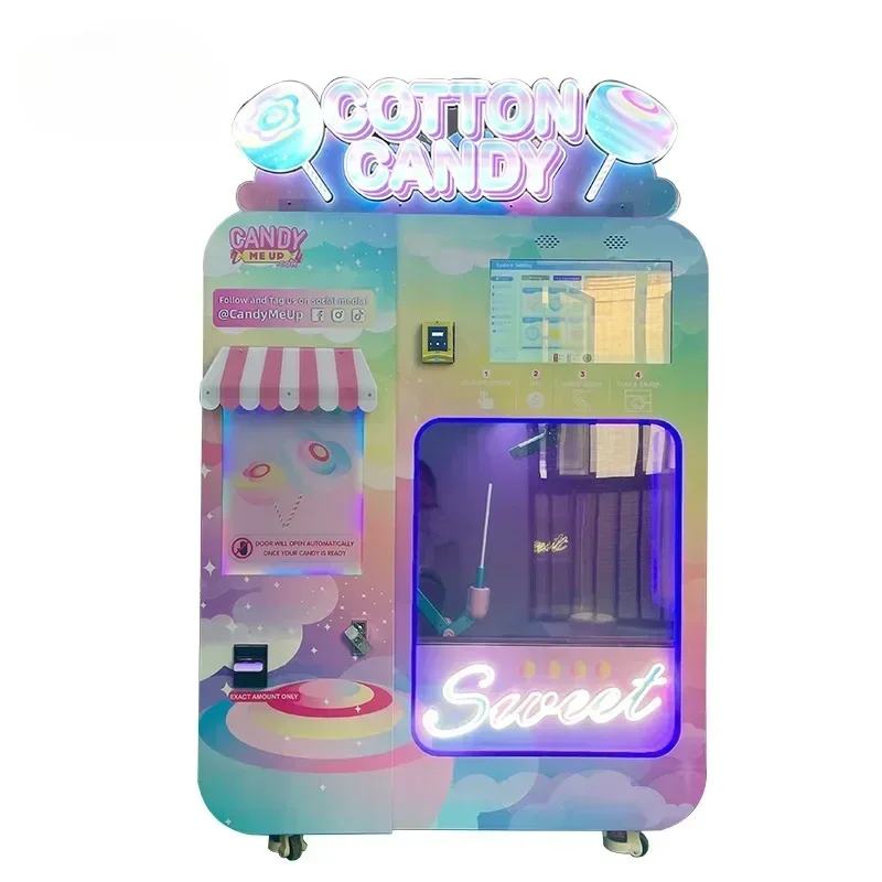 Newly Developed Commercial Make Money Marshmallow Candy Machine Fairy Floss Maker Full Automatic Cotton Candy Vending Machine