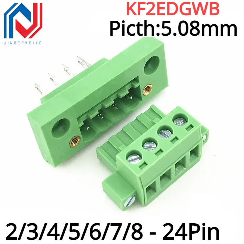 2sets KF2EDGWB 5.08mm 2/3/4/5/6/7/8/9/10/12-24Pin Wall Terminal Plug Type 2EDG 5.08mm Pitch Connector Pcb Screw Terminal Block