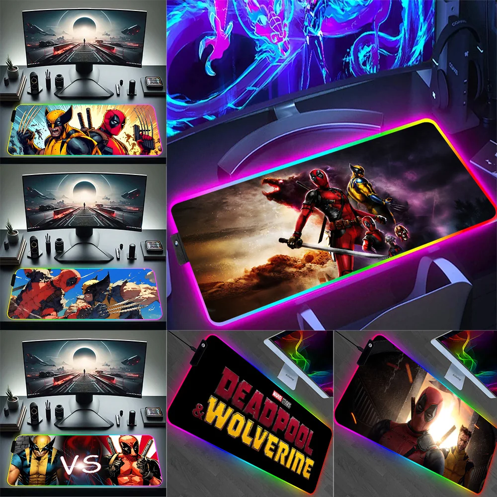 RGB Pc Gamer Keyboard Mouse Pad Mousepad LED Glowing Wolverines Mouse Mats Rubber Gaming Computer Mausepad