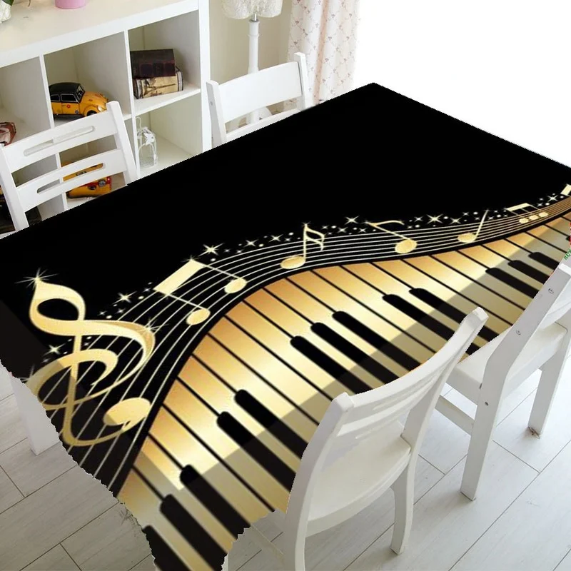 Hot Selling Fashion Musical Note Decoration Party Household Dining Table Tablecloth Rectangular Waterproof Kitchen Tablecloth