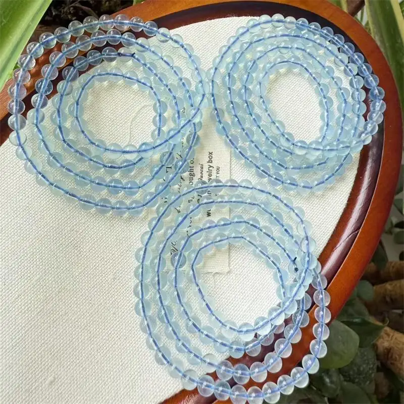 

5MM Natural Aquamarine Triple Circle Bracelet Fashion Crystal Jewelry Bangle For Women Healing Fengshui Holiday Gift 1pcs