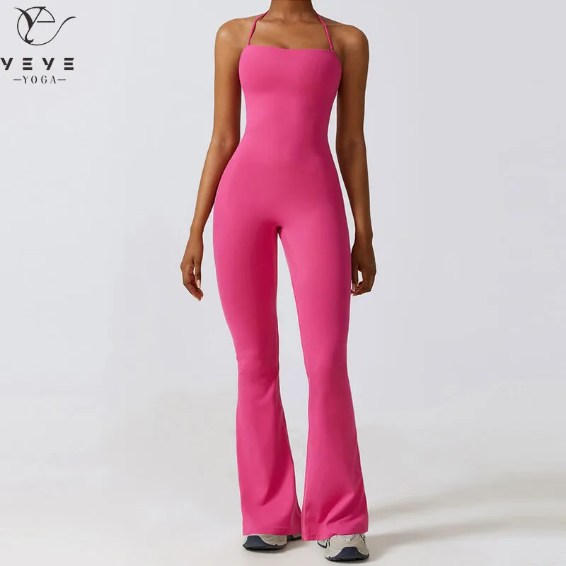 

Bell Bottoms Gym Set Women One-piece Yoga Suit Sports Jumpsuit Women Fitness Rompers Stretch Workout Flare Leggings Bodysuits