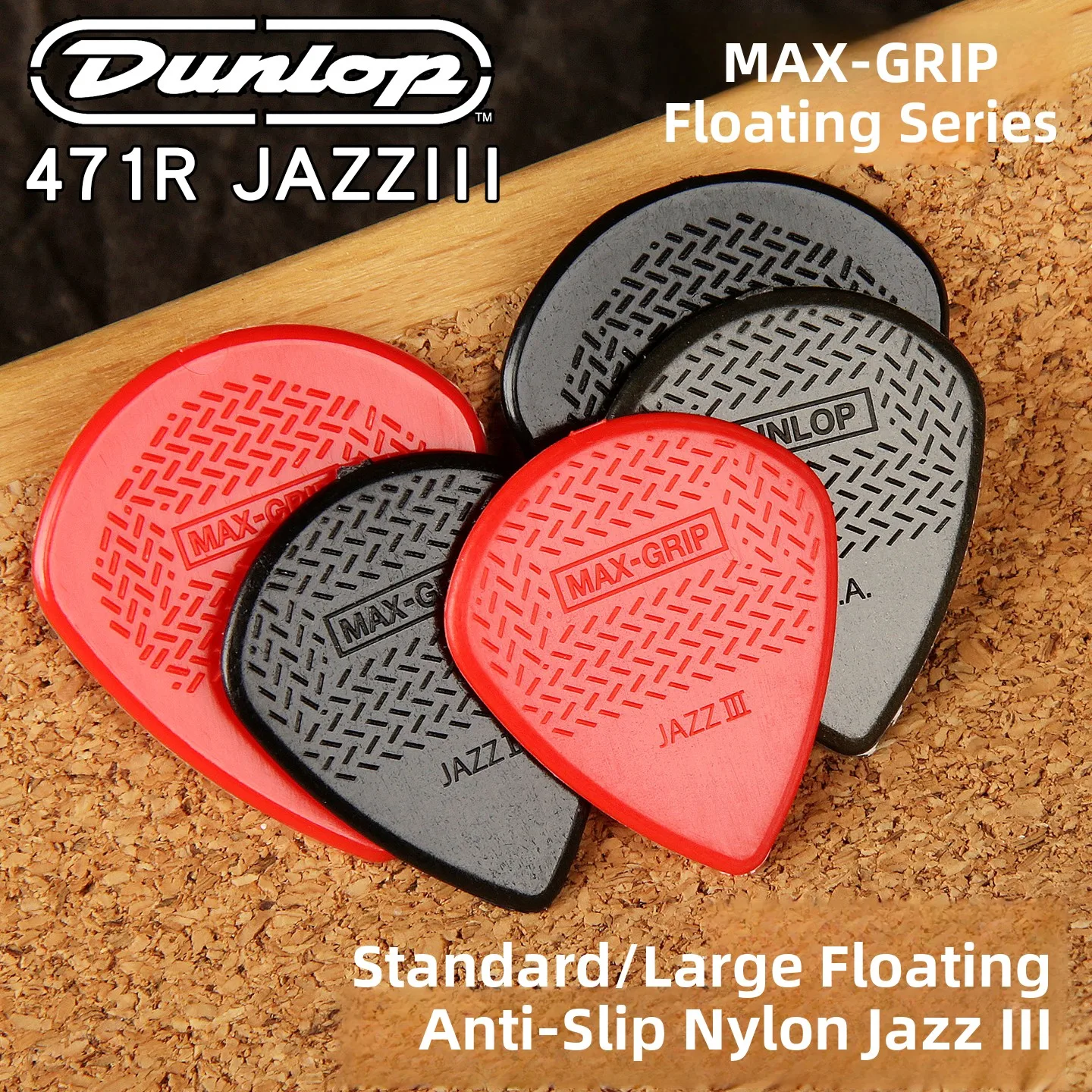 Dunlop 471R3N Maxi Nylon Jazz3  Guitar Speed Pick Slide Large Size Anti-slip Floating Point Jazz Guitar Picks