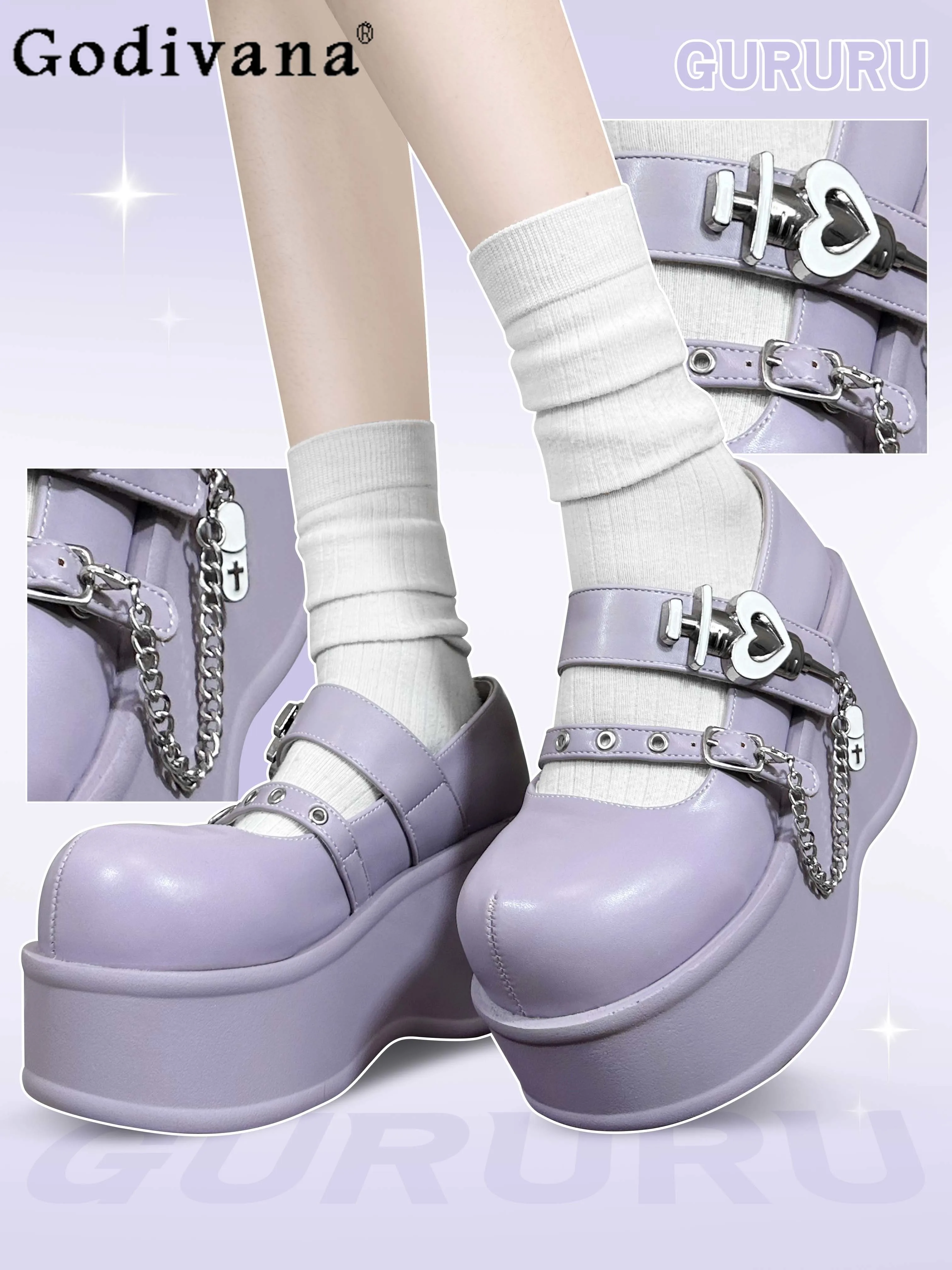 

Y2k Subculture Japanese Original Punk Platform Muffin Shoes Sweet Cool Girl Round Head Rivet Jk Uniform Height-increasing Shoes
