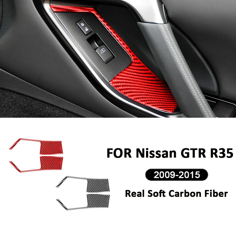 

Carbon Fiber Car Window Switch Lifter Door Lock Buttons Panel Cover Decoration Sticker For Nissan GTR R35 2009-2015 Accessories