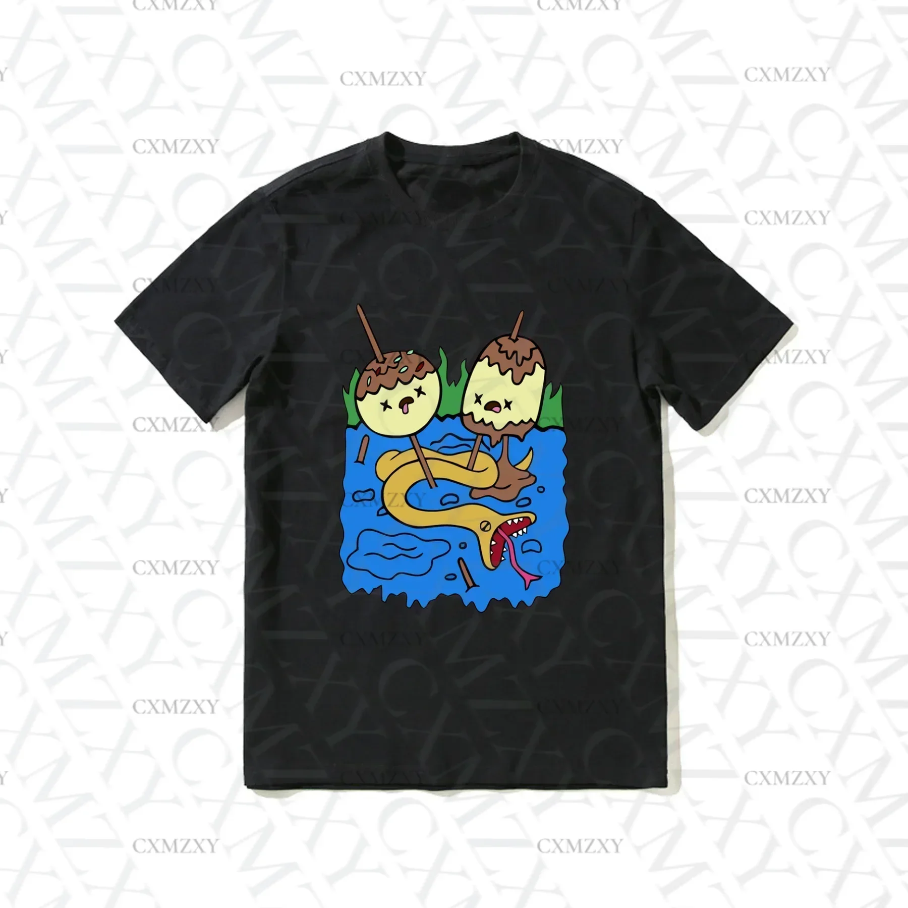 

Hot Sale Summer 100% Cotton Princess Bubblegum Rock Finn and Jake Adventure Time Black T Shirt Men Streetwear T-shirt