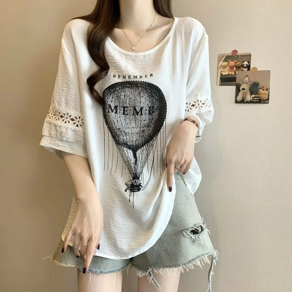 

Large Size Women's Clothing, Popular in Spring and Summer, Loose and Thin Printing, Short-sleeved T-shirt Inside and Outside