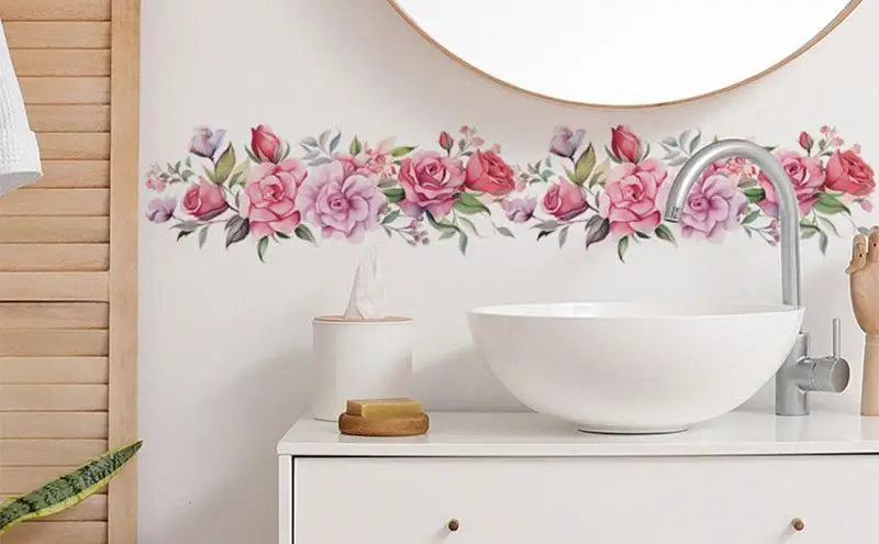 Flower Wall Decals Mural Beautify Self-adhesive stickers Window Decoration clings Watercolor Pink Flowers Blooming sheets