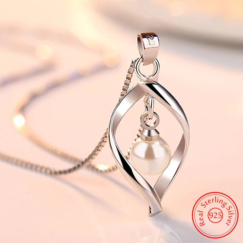 Solid 925 Sterling Silver Jewelry Trendy Hollow Leaf Extended Box Chain Pearl Pendant Necklace For Woman FQL23252