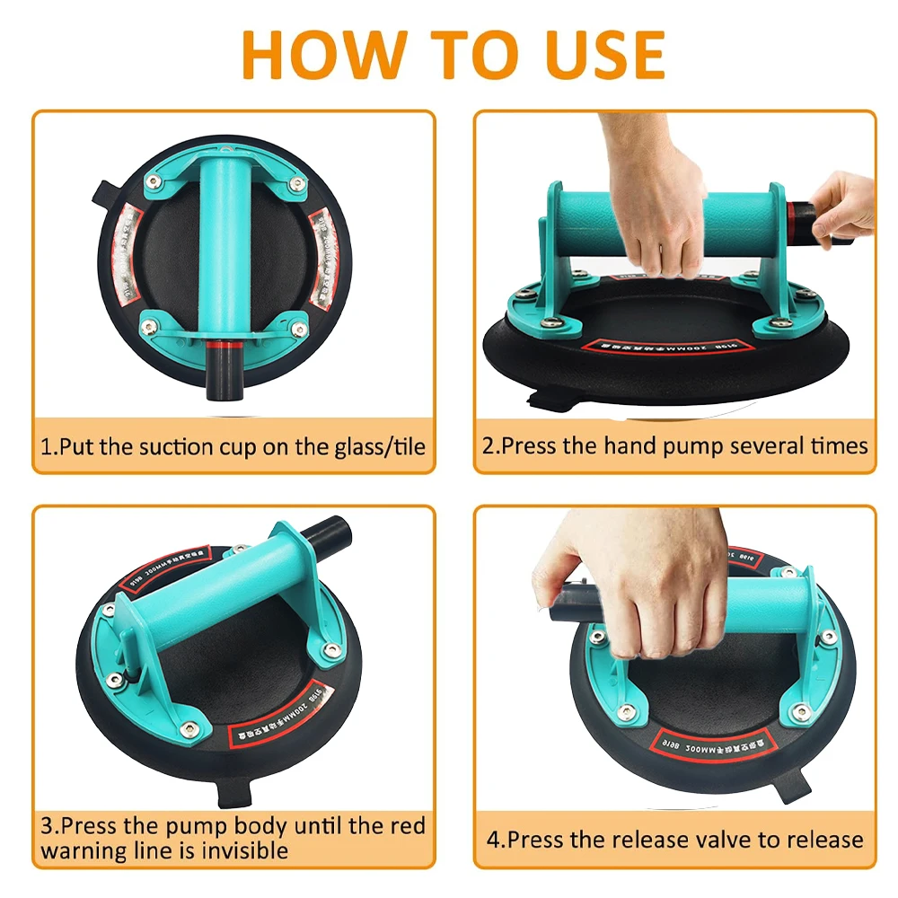 2025 New industrial suction cup with 200KG load capacity, 8-inch rubber bottom and plastic handle for handling large glass