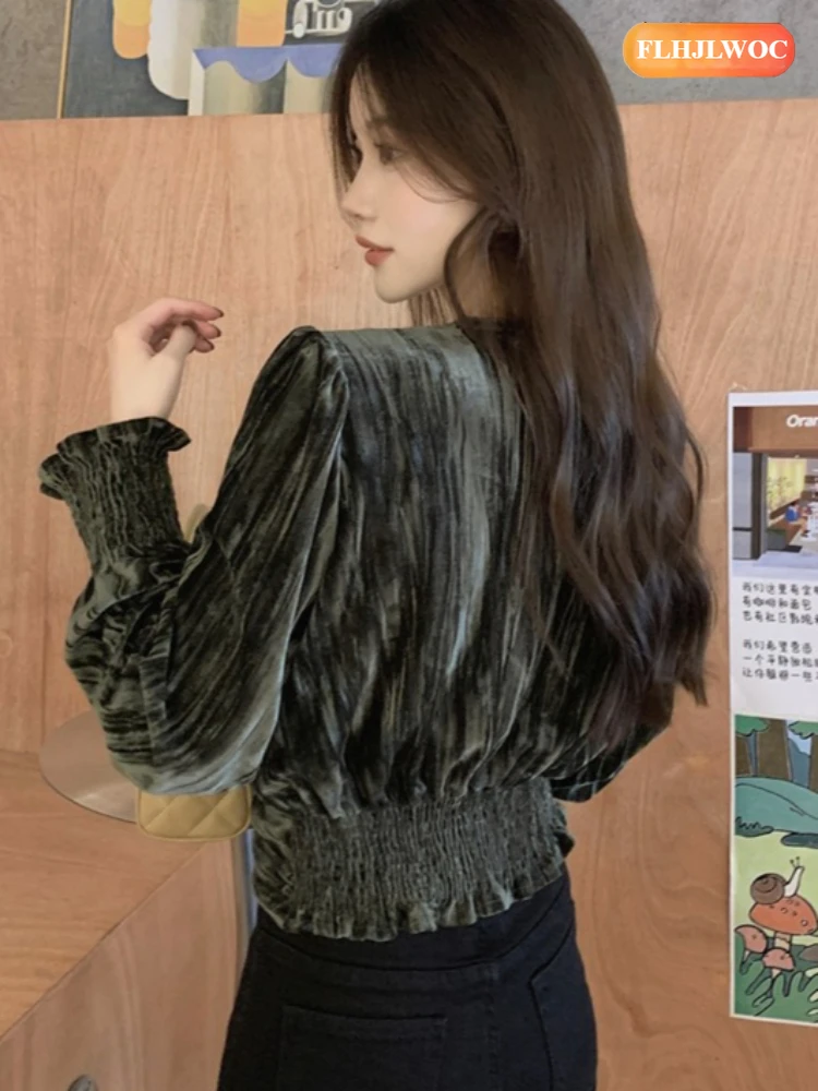 قطع علوية قصيرة قصيرة موضة ربيع 2026 للعام الجديد Y2K بلوزات نسائية لطيفة للفتيات الجميلات على الطراز الياباني بلوزات مخملية صغيرة لطيفة #4