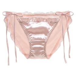 Pink Girls Cute Lace Panties for Women Sexy Satin Underwear Kawaii Lolita Briefs Bragas Mujer Lingerie CANLEKALEI M-xl