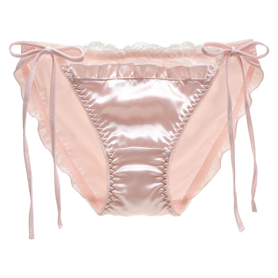 Pink Girls Cute Lace Panties for Women Sexy Satin Underwear Kawaii Lolita Briefs Bragas Mujer Lingerie CANLEKALEI M-xl