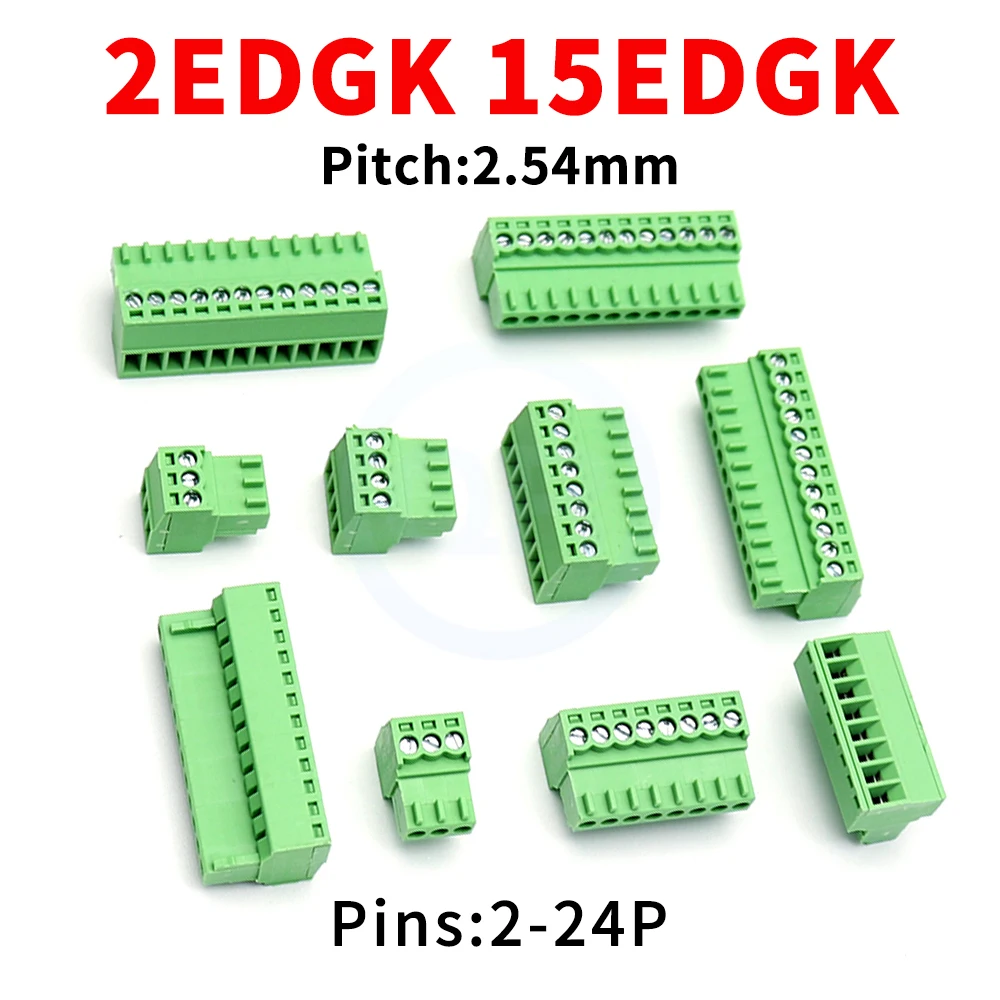 5 Pcs 2.54mm Small Pitch Miniature Plug-in Terminal Block KF 2EDGK 15EDGK Connector Plug 2-24Pin