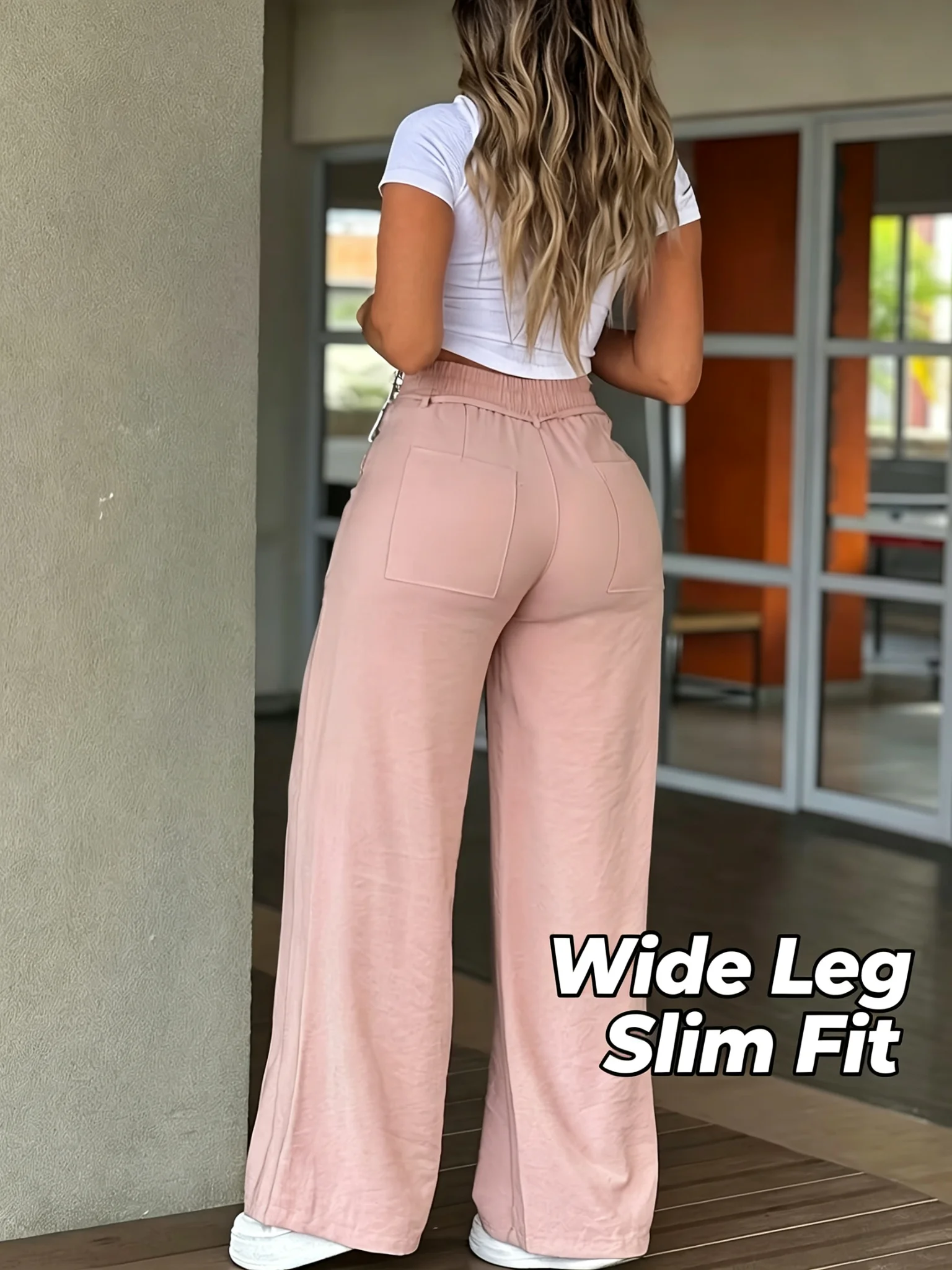 Women's Wide Leg Pants High Waist Drawstring Elastic Waist Multi Pocket Straight Casual Fall Fashion Street Chic Long Trousers