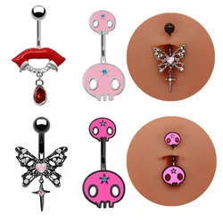 Hip Hop Belly Button Rings for Women Surgical Steel Belly Piercing Jewelry Butterfly Skull Navel Rings Body Jewelry