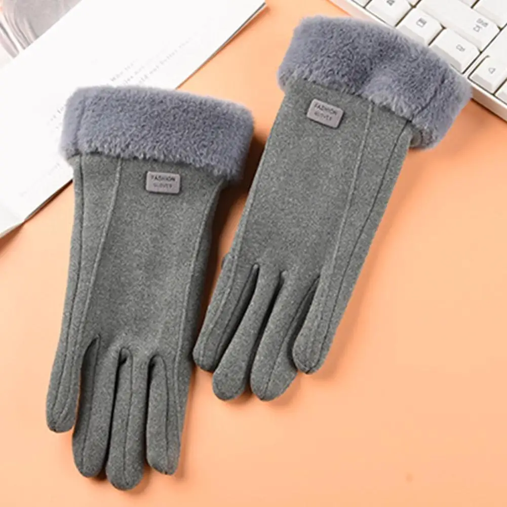 Women Winter Thick Plush Gloves Fashion Warm Suede Touchscreen Driving Gloves Cycling Thick Woolen Gloves