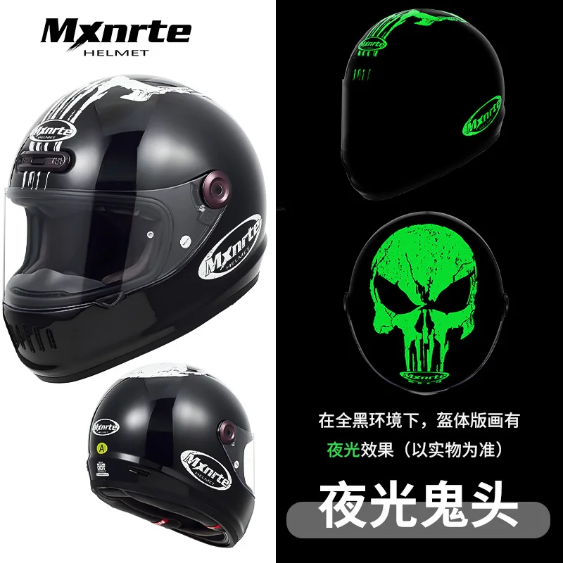 ECE Approved Luminous Ghost Head Helmet Unisex Racing Motorcycle Adult Vintage Helmet Summer Season Full Face Retro Helmet Casco