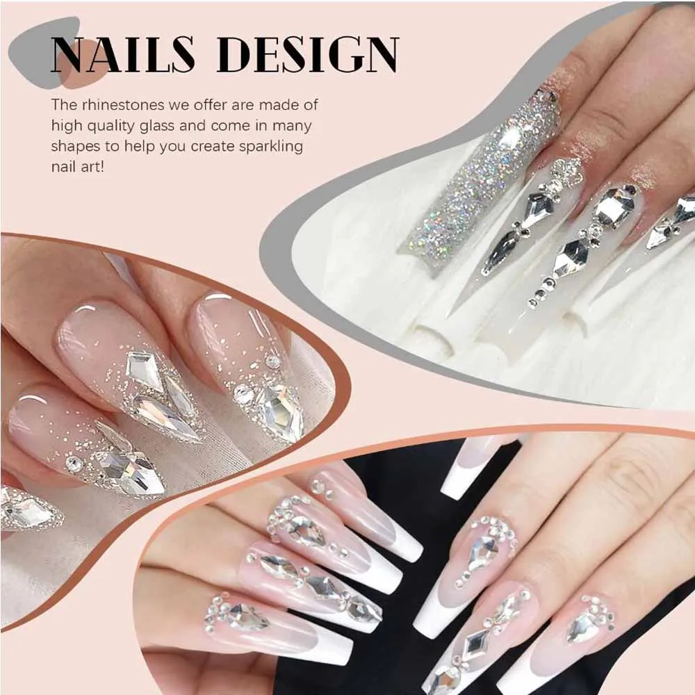 12Grids 3D Clear Multi-Shapes Nail Art Rhinestones Sparkling Flatback Glass Diamond Nail Charms DIY Crafts Manicure Decorations