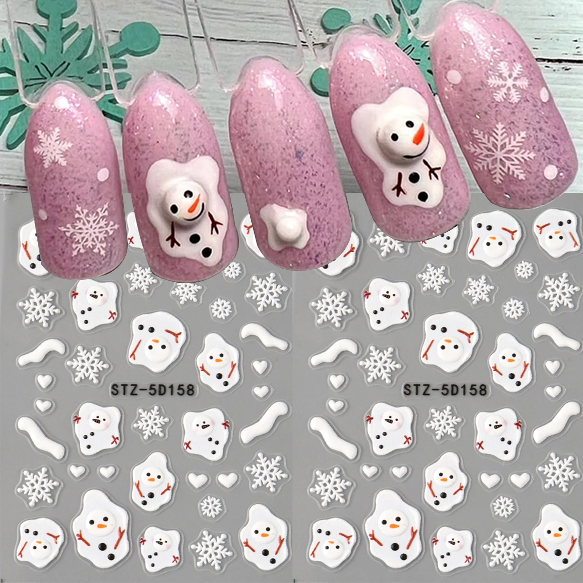 2 pçs derretendo boneco de neve floco de neve arte do prego adesivos bonito dos desenhos animados coração branco inverno simples decalques da arte do prego diy decoração de ano novo