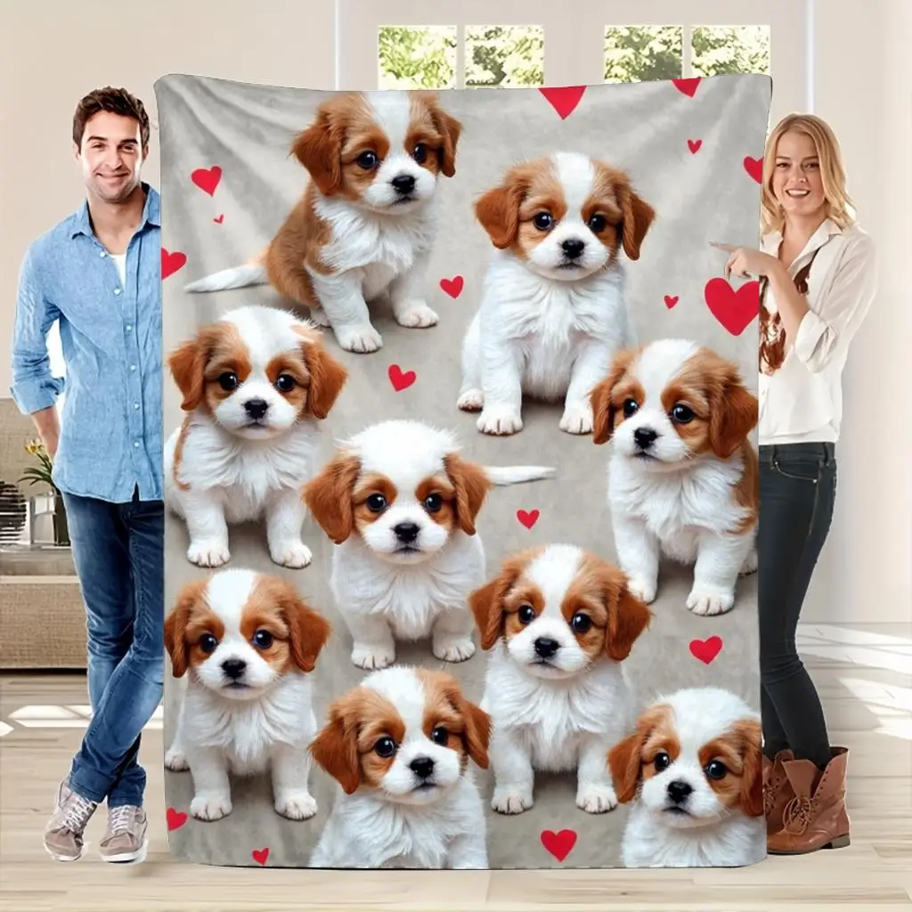 Cavalier King Charles Spaniel Puppy Blanket Cute Dog Hearts Design Soft Fleece Throw Pet Lover Gift Home Decor Cozy Bedding