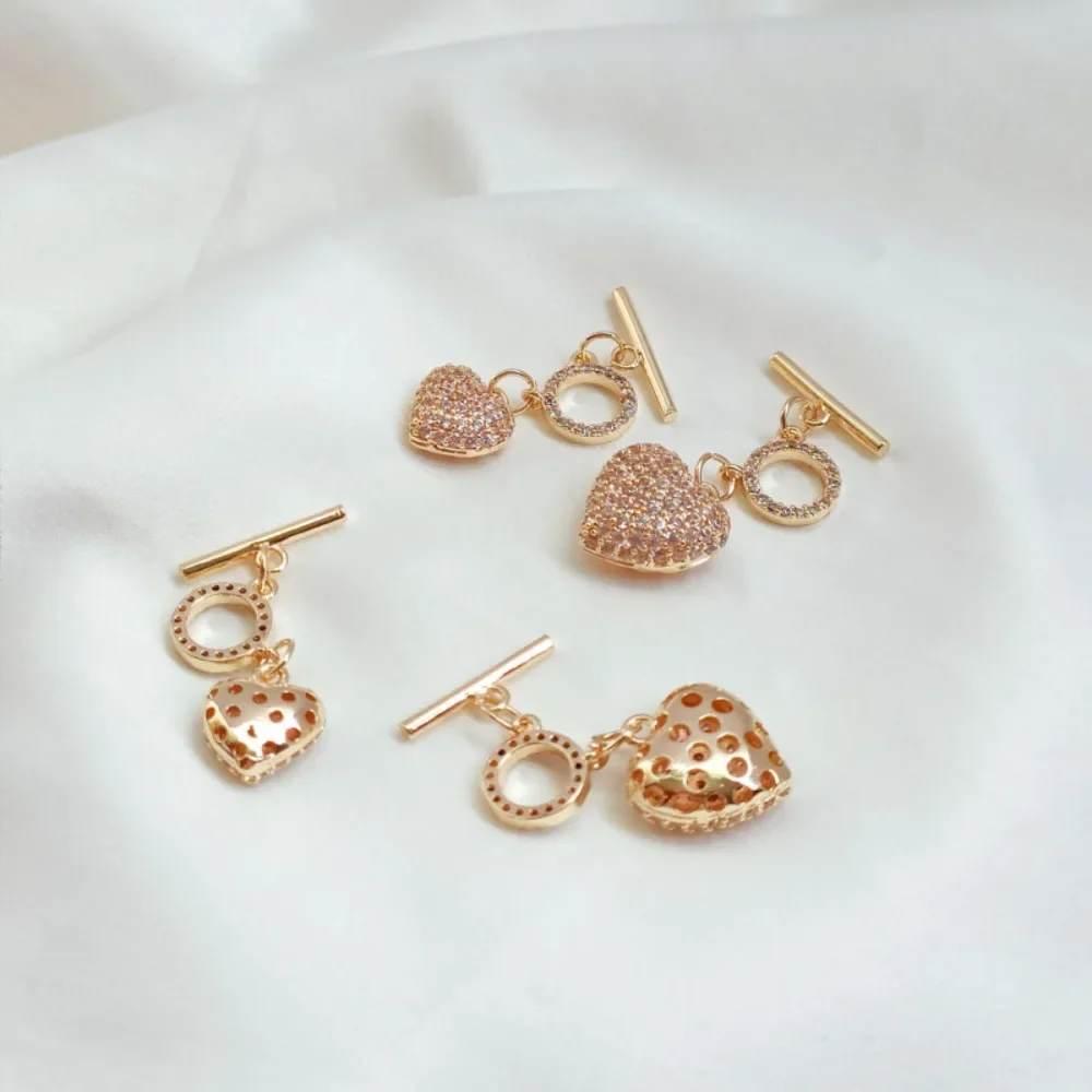 

14K Gold-plated Micro-inlaid Zircon Heart OT Clasp Bracelet Necklace Ending Clasp Handmade DIY Accessory