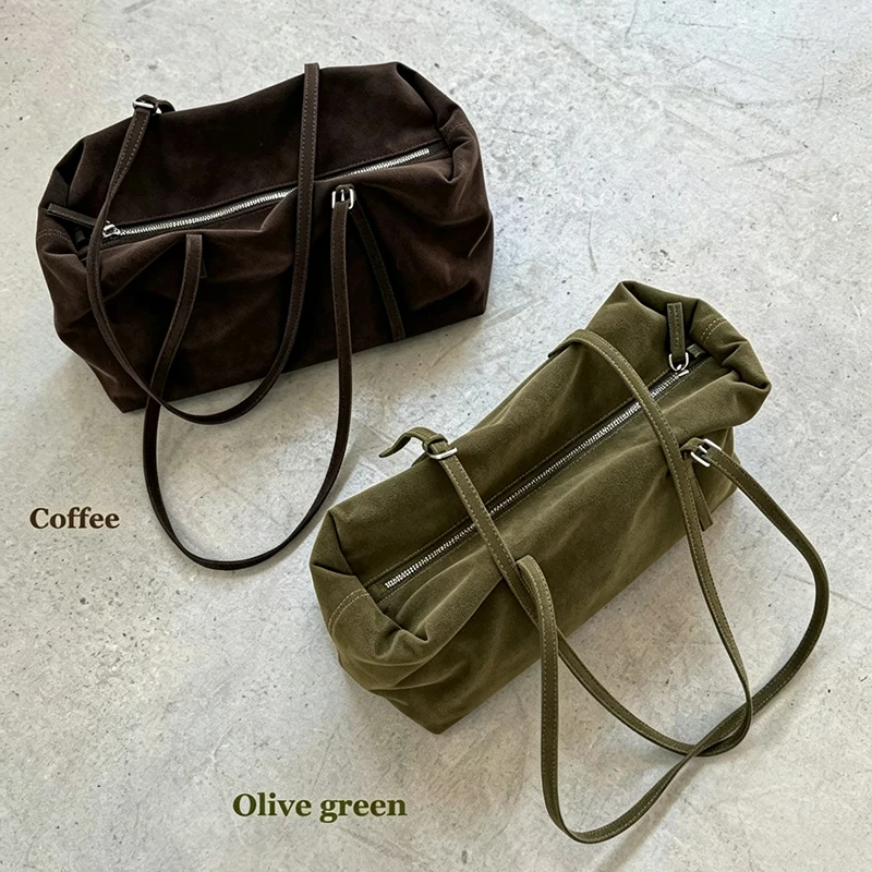 Minimalist Solid Color Soft Shoulder Bag Women's Vintage Pillow Tote Bag Large Capacity Lightweight Commute Handbag