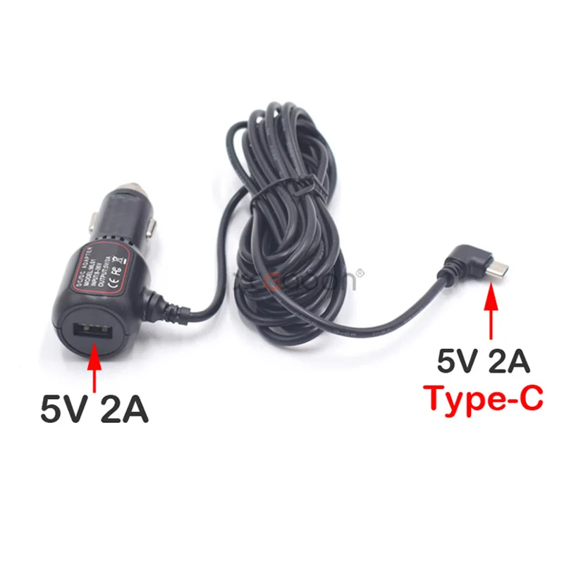 Type-C USB Car Charger 3.5meter 5V 3.0A With USB Ports for Car DVR Dash Camera GPS Video Recorder, Input DC 8V-36V