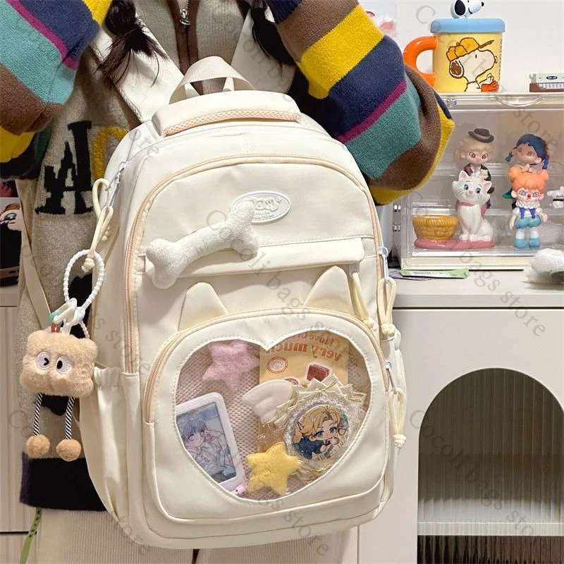 

Kawaii Backpack with Transparent Pocket Back to School Backpacks Large Capacity School Bags Ita Backpacks for Girl