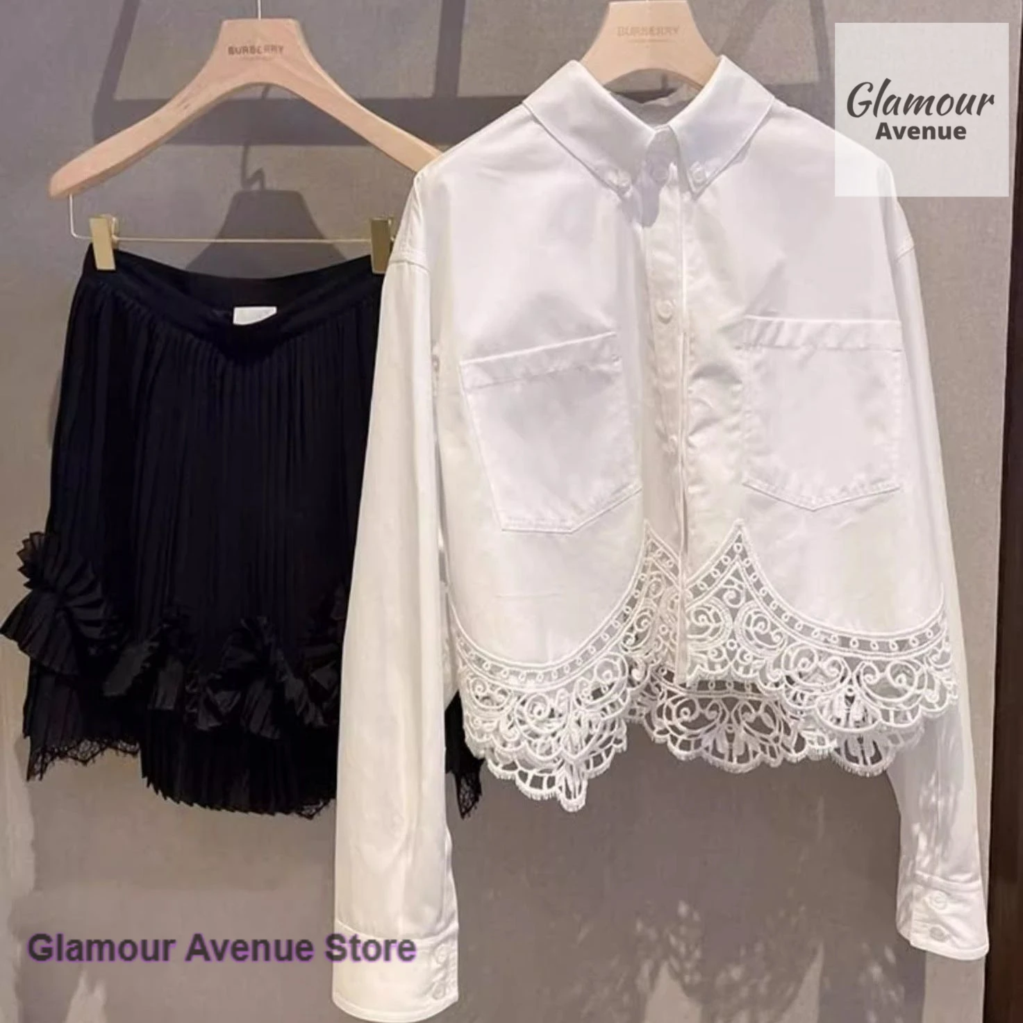 

French style lace stitching spring and autumn bottoming shirt women spring and autumn long sleeve Joker little bottoming shirt