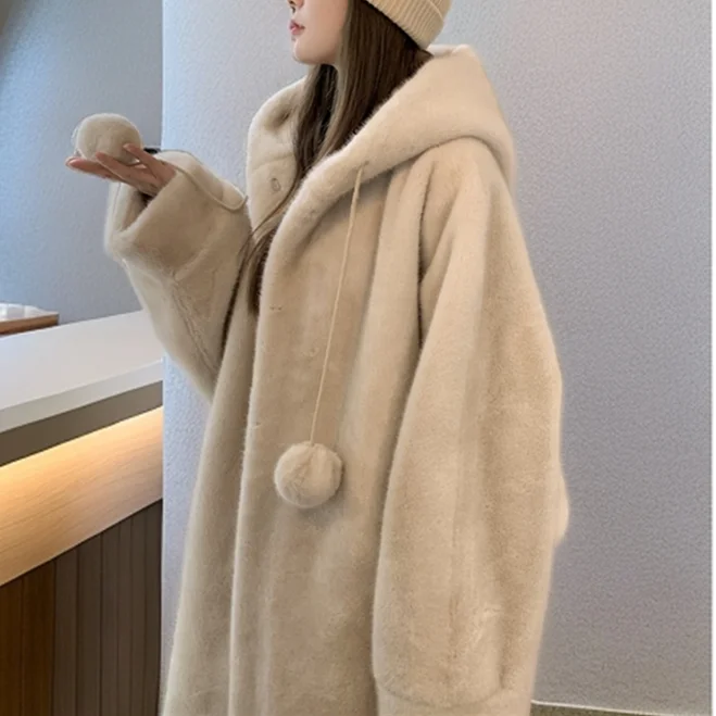 2024 New Style Women's Long  Faux Fox Fur Jacket Loose Fit Casual Clothing Overcoat Jacket Collar Made Faux Fur LX284