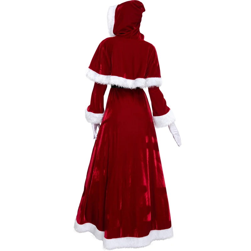 Deluxe Lady Santa Claus Xmas Costume Christmas Parent-Child Flannel Cosplay Carnival Stage Show Party Fancy Dress