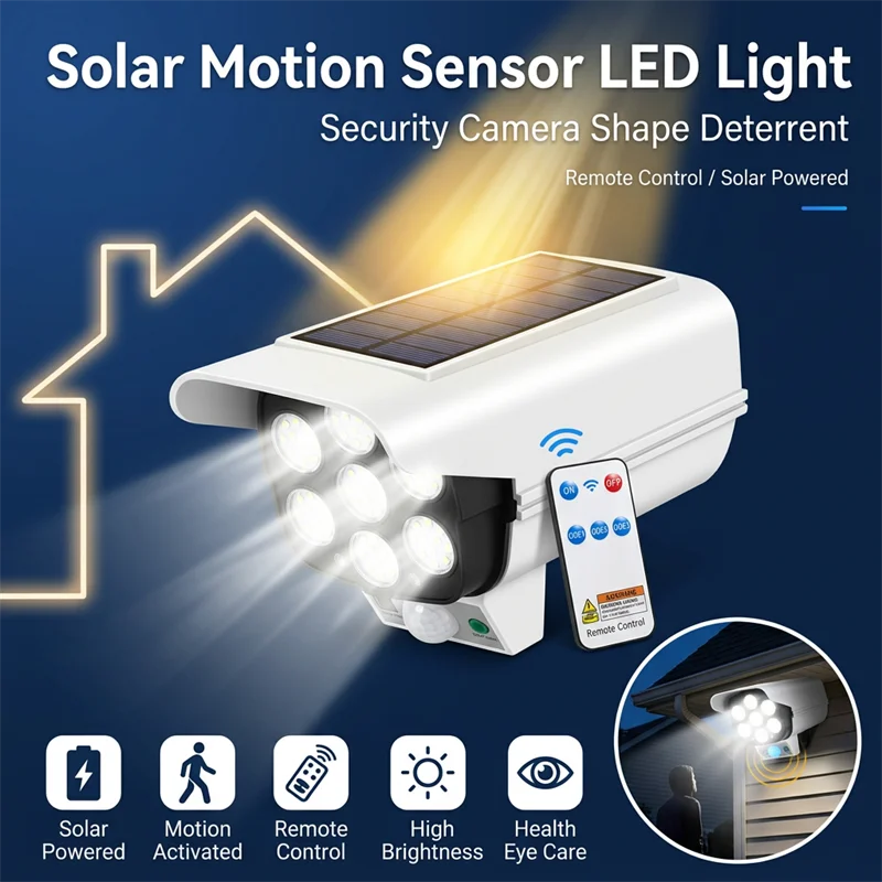 Solar Powered Dummy Security Camera with Motion Sensor LED Flood Light Outdoor Waterproof Wall Lamp for Home Yard Driveway - view 2
