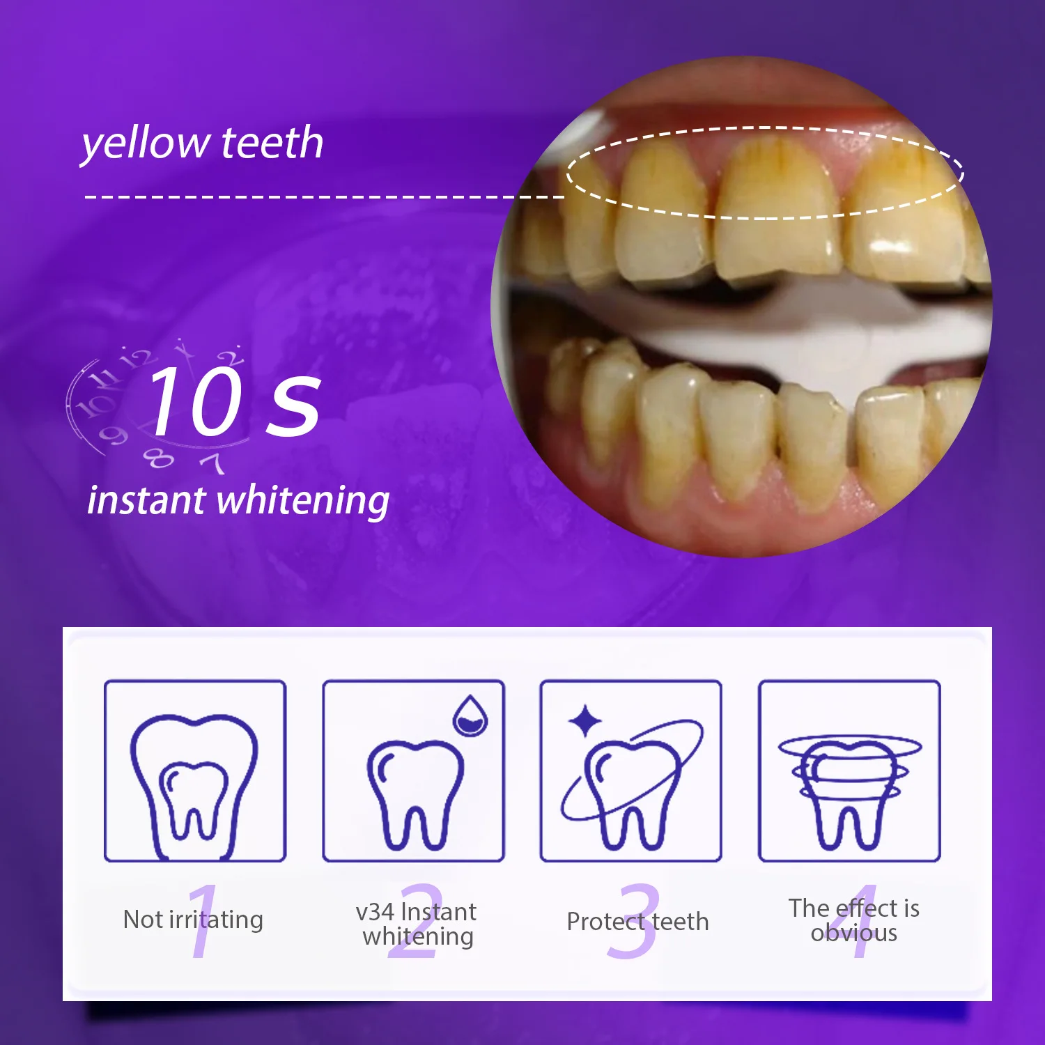  V34 Pro Purple Teeth Whitening Toothpaste Remove Plaque Stains Reduce Yellow Mousse Clean Oral Hygiene Dental Tools Fresh Brea