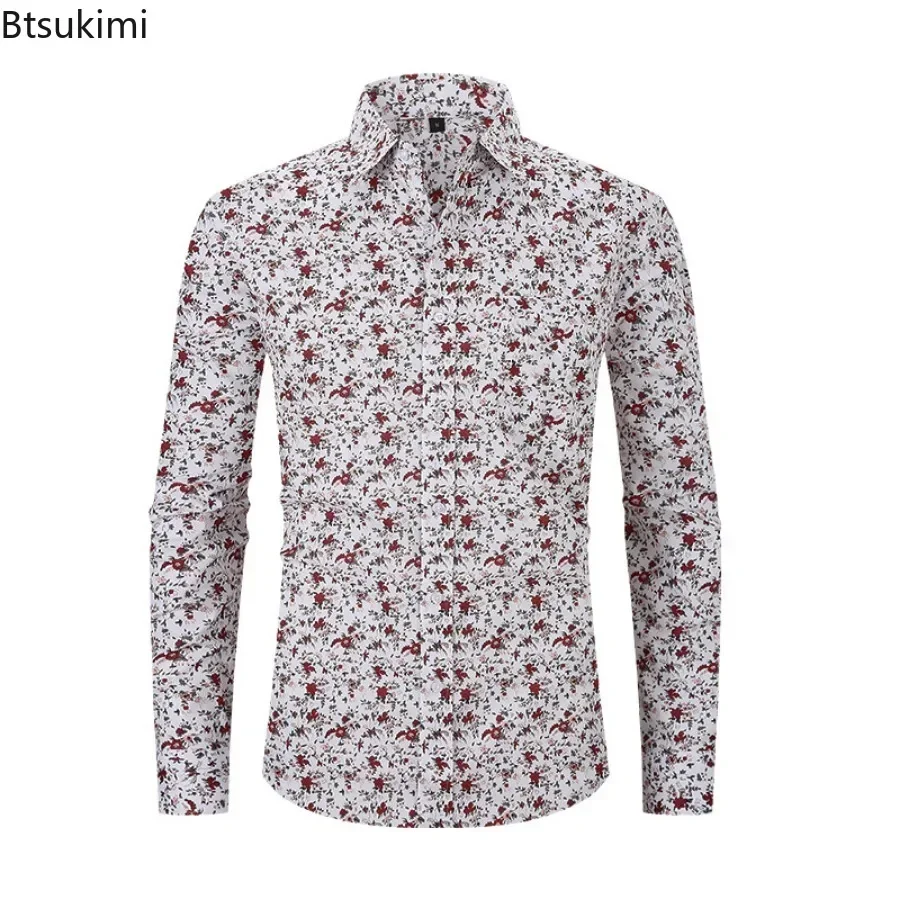 2025 Men's Casual Long Sleeve Printed Shirts Turn-down Collar Wedding Party Shirts for Men Soft Holiday Fashion Shirts Men Tops