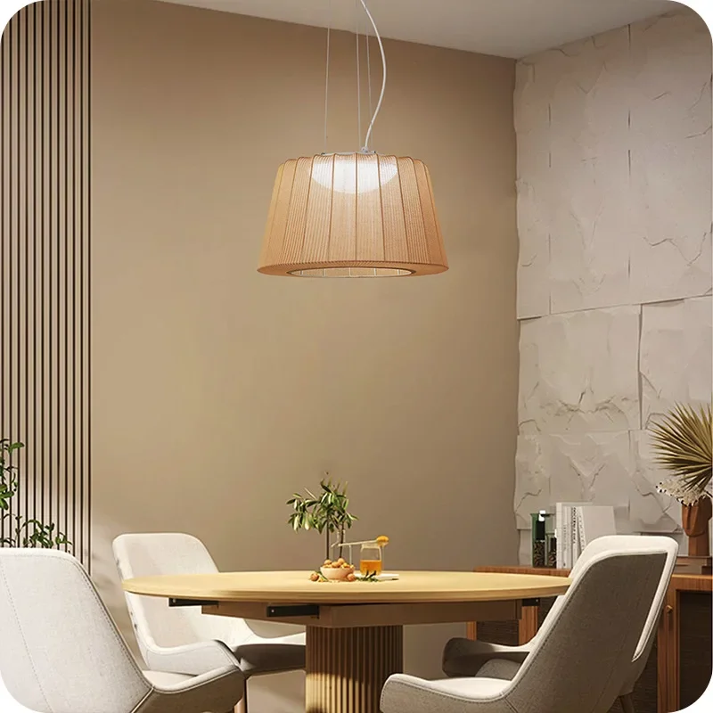 Janpanese Wabi-sabi Cream Eye-Care Hanging with Sturdy Rod LED Pendant Light Indoor Lamp for Bedroom Home Decoration Chandeliers